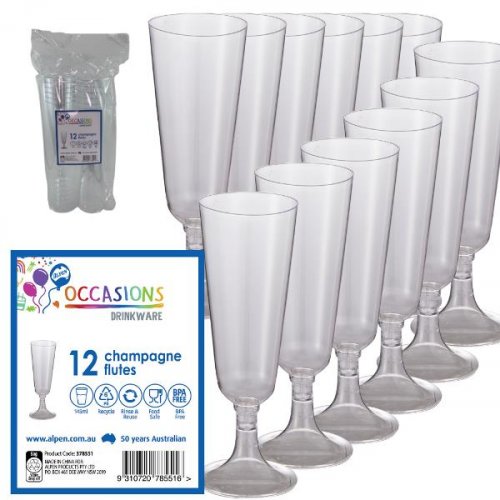 Clear Plastic Champagne Flutes 12pk