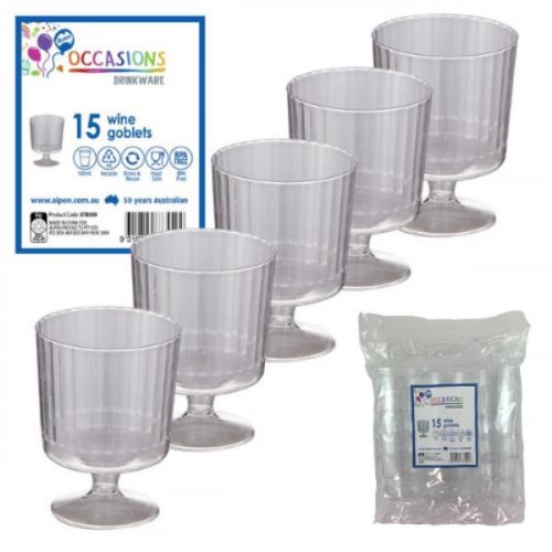 Clear Plastic Wine Goblets 15pk