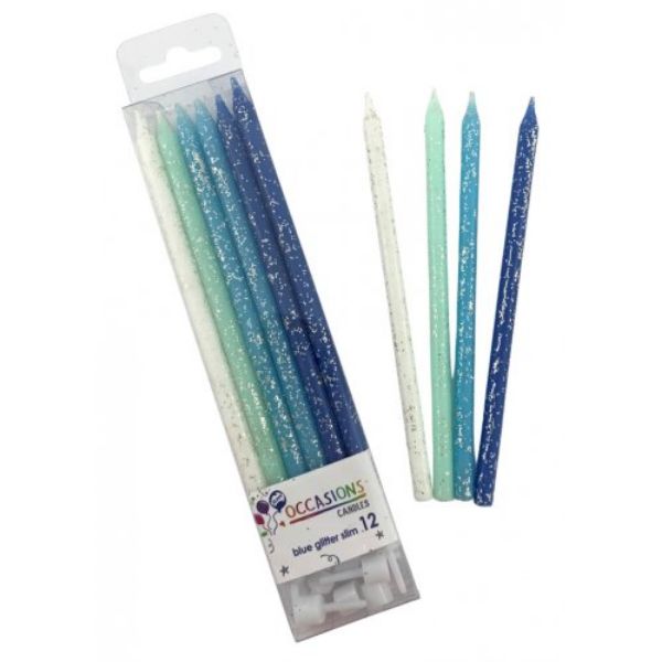 Picture of Candles Blue Glitter Slim 12pk